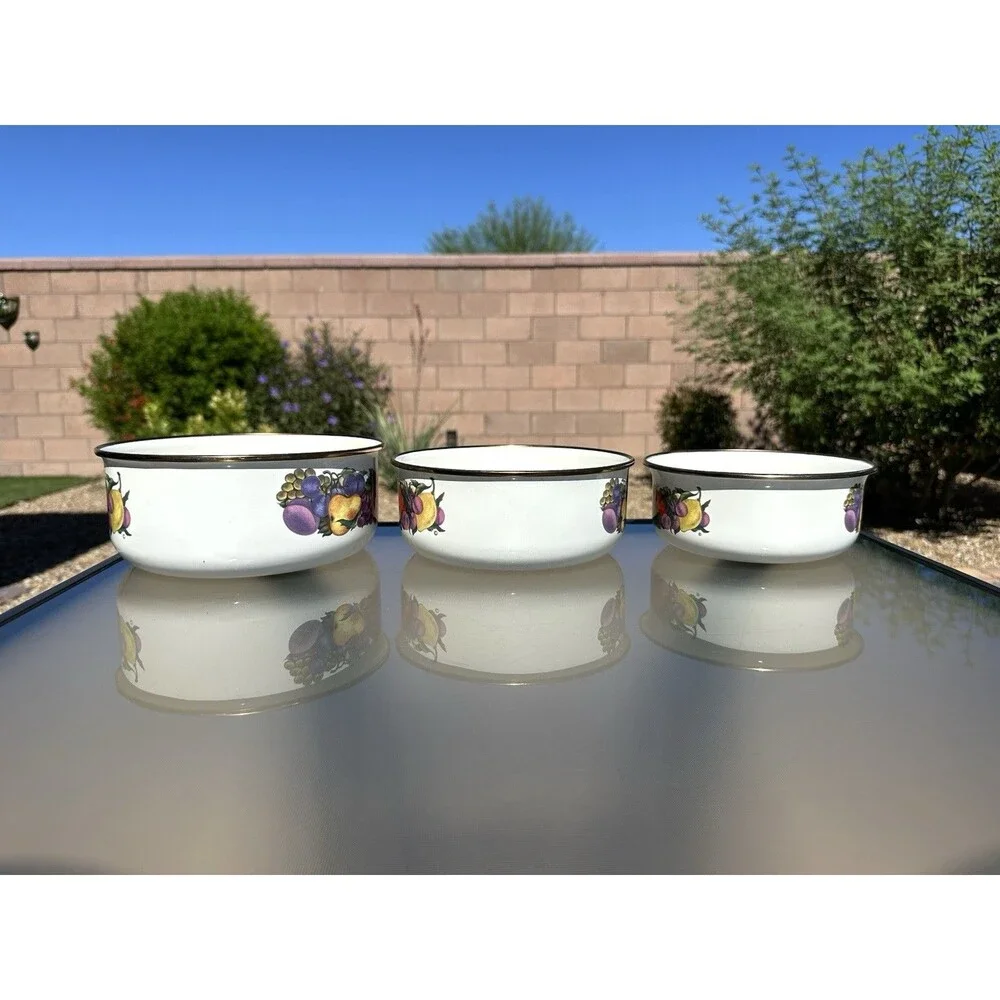Cornucopia Enamelware Fruit Nesting Mixing Bowls Set Of 3 Enamel Metal